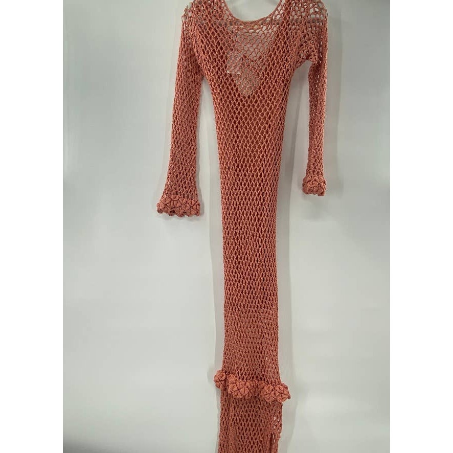 New Ayni Imac Crochet Mesh Maxi Dress Side Slits Pima Cotton Medium Coral Knit — image 8 of 8